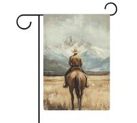 Bandiera vintage Cowboy a cavallo montagne rustica giardino bandiera casa cortile esterno bandiera stagionale vacanza juta doppia faccia bandiera 30,5 x 45,7 cm