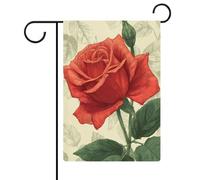 Bandiera vintage da giardino botanico con rose rosse, in iuta su entrambi i lati, 30,5 x 45,7 cm