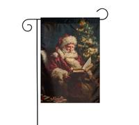 Bandiera vintage da giardino con Babbo Natale che legge il vecchio libro 30 x 45 cm verticale su entrambi i lati per fattoria vacanze decorazioni esterne bandiera cortile