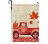 Bandiera vintage da giardino con camion per il Ringraziamento autunnale, bandiera rossa con foglia d'acero e foglia d'acero, bandiere decorative per la casa, bandiera da cortile su entrambi i lati