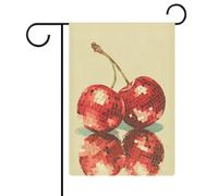 Bandiera vintage da giardino con ciliegie e frutta e palla da discoteca, in iuta su entrambi i lati, 30,5 x 45,7 cm