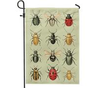 Bandiera vintage da giardino con insetti, coleotteri verdi e farfalle, decorazione per esterni, bandiera da cortile su entrambi i lati, per primavera, estate, prato, decorazione per feste, 30,5 x 45,7