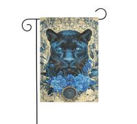 Bandiera vintage da giardino con pantera con fiori 30 x 45 cm verticale su entrambi i lati per fattoria vacanze esterne decorazioni per cortile bandiera