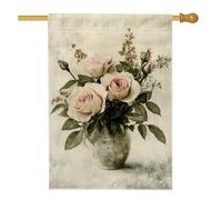 Bandiera vintage da giardino con rose color pesca, striscione floreale antico per la casa, arte su entrambi i lati per la decorazione primaverile del prato all'aperto, bellissimo stile rustico 71 x