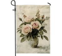 Bandiera vintage da giardino con rose color pesca, striscione floreale antico per la casa, arte su entrambi i lati per la decorazione primaverile del prato all'aperto, bellissimo stile rustico 30,5 x