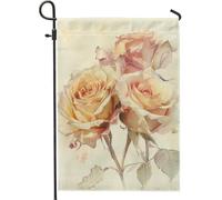 Bandiera vintage da giardino di rose, beige, fiori calmi per la decorazione esterna, bandiera in tela di iuta double face per primavera, estate, casa, decorazione del prato, festa
