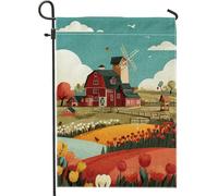 Bandiera vintage da giardino in stile fattoria, decorazione per esterni con paesaggio fienile, striscione in iuta su entrambi i lati per la decorazione del prato primaverile estivo 30,5 x 45,7