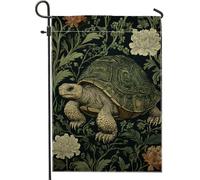 Bandiera vintage del giardino della tartaruga verde, bandiera botanica floreale per la decorazione della casa, decorazione del prato all'aperto, bandiera del patio a tema della natura estiva, 12 x 18