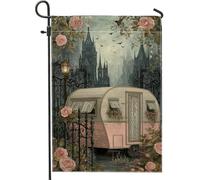 Bandiera vintage floreale da giardino, con rose di pesca, decorazione gotica per la casa, bandiera da cortile in iuta su entrambi i lati, per Halloween, autunno, decorazione per prato all'aperto, 30,5