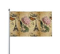 Bandiera vintage francese a forma di farfalla della Torre Eiffel di Parigi, 3x5 piedi - Include 1 bandiera (asta inclusa) Decorazione per il cortile
