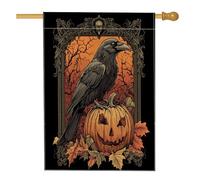 Bandiera vintage horror per Halloween con corvo, 71 x 101 cm, double-face, per esterni, estetica, retrò, spaventosa zucca, bandiera per la casa, raccapricciante per esterni, piccola bandiera per prato