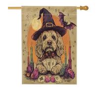 Bandiera vintage per casa del cane Cavachon Cavachon 71,1 x 101,2 cm, double face, decorativa per esterni, tarocchi strega cucciolo di cucciolo, bandiera per la casa in lino divertente strega