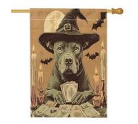 Bandiera vintage per la casa del cane Pitbull, 71 x 101 cm, double-face, decorativa per esterni, tarocchi strega cucciolo, bandiera per la casa, divertente bandiera da strega all'aperto piccola