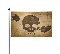 Bandiera Vintage Skull Island Map Pirate Treasure Stagione Bandiera Tessuto Da Esterno Prova Di Sbiadimento Striscione All'Aperto, Per Balcone, Celebrazioni, Eventi, 90x150cm