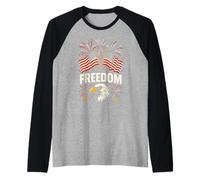 Bandiera vintage USA 4 luglio Freedom Eagle Fireworks 1776 Maglia con Maniche Raglan