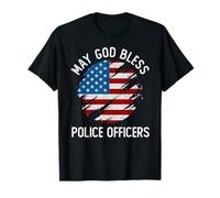 Bandiera vintage USA God Bless Polizia Officers Police Support Maglietta