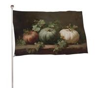 Bandiera vintage verde bianca con zucche sul tavolo, 9 x 1,5 m, bandiere da giardino per esterni, decorazione per cortile, portico, prato, fattoria