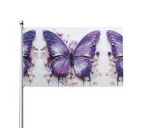 Bandiera viola a forma di farfalla con pittura a olio. Bandiera da giardino per esterni, 9 x 1,5 m, in poliestere con stampa vivida, facile da appendere per patio, feste, campeggio