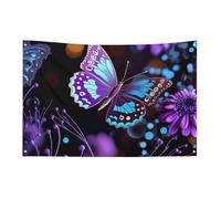 Bandiera viola farfalla e fiori 61 x 88,9 cm nessuna dissolvenza bandiera di benvenuto giardino cortile casa bandiere decorative giardino cortile cartello interno esterno banner festa decorazione casa