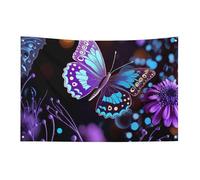 Bandiera viola farfalla fiore 35 x 59 pollici non scolorisce bandiera di benvenuto per giardino cortile casa cartello decorativo per interni ed esterni decorazione della casa