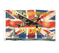 Bandiera VJ Day 80° anniversario 2025, 1,5 x 0,9 m, bandiere V J Day per celebrazioni memorabilia decorazione 1945 2025, striscione Vittoria in Giappone della seconda guerra mondiale con occhielli in
