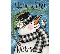 Bandiera Warm Winter Wishes Snowman Buffalo Plaid Check Scarf Branch Snowflake Bandiera Militare Tessuto Da Esterno Striscione All'Aperto, Per Balcone, Celebrazioni, Feste Strada, 30x45cm