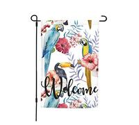 Bandiera Watercolor Tropical Flowers Birds Parrots Botanical Plants Painting Bandiera Di Benvenuto Decorazione Striscione All'Aperto, Per Eventi, Balcone, Feste Estive, 30x45cm