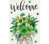 Bandiera Welcome St Patricks Day Shamrock Green Mason Jar Flower Bandiera Pirata Resistente Alle Intemperie Decorazione Striscione All'Aperto, Per Feste Strada, Balcone, 30x45cm