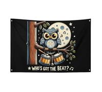 Bandiera "Who's Got The Beat Owl", 3X5 piedi, striscione da giardino con 4 fori, decorazione per interni ed esterni.