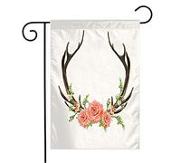 Bandiera Wildlife Cute Animal Beautiful Drawing Horns Flowers Hand Drawn Wild Vintage Flower Decorazione Bandiera Della Brezza, Per Feste Strada, Feste Estive, 30x45cm