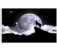 Bandiera Wolf Howling At The Full Moon Wildlife Animal Hillside Mountain Night Cloud Bandiera Della Brezza Tessuto Da Esterno Striscione All'Aperto, Per Giardino, Eventi, Celebrazioni, 90x150cm