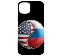 Bandiera Yin Yang americana e russa per espatriati Dual Heritage Custodia per iPhone 15 Plus