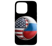 Bandiera Yin Yang americana e russa per espatriati Dual Heritage Custodia per iPhone 15 Pro Max