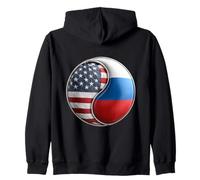 Bandiera Yin Yang Americana e Russa per espatriati Dual Heritage Felpa con Cappuccio