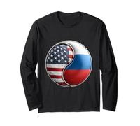 Bandiera Yin Yang Americana e Russa per espatriati Dual Heritage Maglia a Manica