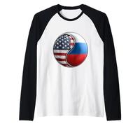 Bandiera Yin Yang Americana e Russa per espatriati Dual Heritage Maglia con Maniche Raglan