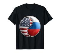 Bandiera Yin Yang Americana e Russa per espatriati Dual Heritage Maglietta