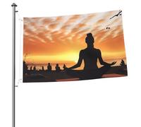 Bandiera yoga sotto il tramonto, 2 x 3 m, bandiera da giardino su entrambi i lati, resistente allo sbiadimento, bandiera per esterni, divertente bandiera per le vacanze, con occhielli in metallo, per