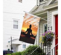 Bandiera yoga sotto il tramonto, 9 x 1,5 m, bandiera da giardino su entrambi i lati, resistente allo sbiadimento, bandiera per esterni, divertente bandiera per le vacanze, con occhielli in metallo