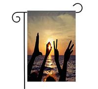 Bandiera Young Love Shape Sign Heart Language Man Sunset Valentine Female Time People Two Parks Sun Outdoor Rinforzata Stagione Bandiera, Per Eventi, Feste Estive, 30x45cm