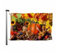Bandiera zucca girasole - 1,5 x 1,5 m foglia d'acero gialla autunno raccolta stagione del Ringraziamento bandiera frutta per esterni, interni, ufficio, posto di lavoro, casa, giardino, affari