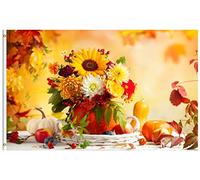 Bandieras Da Cortile Autumn Harvest Bouquet Of Flowers Sunflower Pumpkin Berries Leaves Fall Divertente Bandieras Striscione Anniversario Per Esterni Patio 90X150 Cm