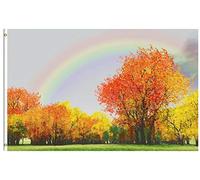 Bandieras Da Cortile Autumn Rural Meadow Scenery Rainbow Leaves Fall Tree Bandiera Di Benvenuto Durevole Garden Flag Per Patio Prato Spiaggia 90X150 CM