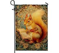 Bandieras Da Cortile Autumn Squirrel Reading Book Warm Oranges Holt Animal Striscione Durevole Divertente Bandieras Alta Qualità Garden Flag Per Esterni Patio 30X45Cm