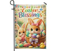 Bandieras Da Cortile Bunny Spring Festive Egg Basket Easter Pastel Divertente Bandieras Decorativo Bandiera Garden Durevole Bandiera Di Benvenuto Per Prato Esterni 30X45Cm