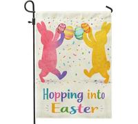 Bandieras Da Cortile Bunny Spring Festive Egg Confetti Easter Peach Bandiera Garden Durevole Bandiera Di Benvenuto Anniversario Divertente Bandieras Per Spiaggia Patio 30X45Cm