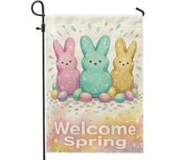 Bandieras Da Cortile Bunny Spring Festive Egg Confetti Spring Pastel Divertente Bandieras Durevole Bandiera Di Benvenuto Anniversario Bandiera Garden Per Esterni Patio 30X45Cm