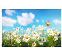 Bandieras Da Cortile Butterflies And Daisies Field Meadow Spring Summer Seasonal Landscape Striscione Bandiera Garden Durevole Per Prato Spiaggia 90X150 Cm