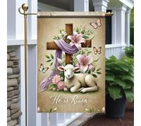 Bandieras Da Cortile Christianty Easter He Is Risen Crossed Lamb Lilies And Butterflies Religious Spring Tutte Le Stagioni Garden Flag Durevole Striscione Per Prato Veranda S