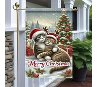 Bandieras Da Cortile Christmas Cats Cute Cats With Santa Hats And Christmas Tree Alta Qualità Striscione Tutte Le Stagioni Bandiera Di Benvenuto Per Prato Veranda S